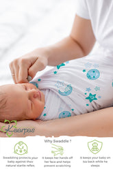 Sky Theme' Organic Muslin Baby Swaddle : Moon and Parachute, 100X100CM Pack of 2